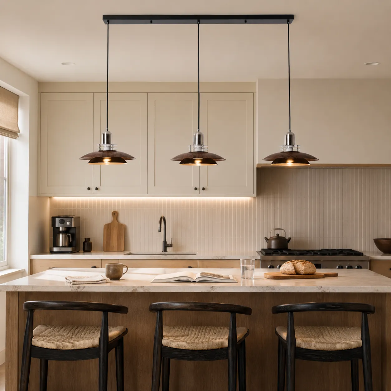 3-Light Pendant Light Adjustable Height - Walnut, Iron product