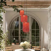 3-Light Pendant Light Handwoven - Red, Rattan alternate view