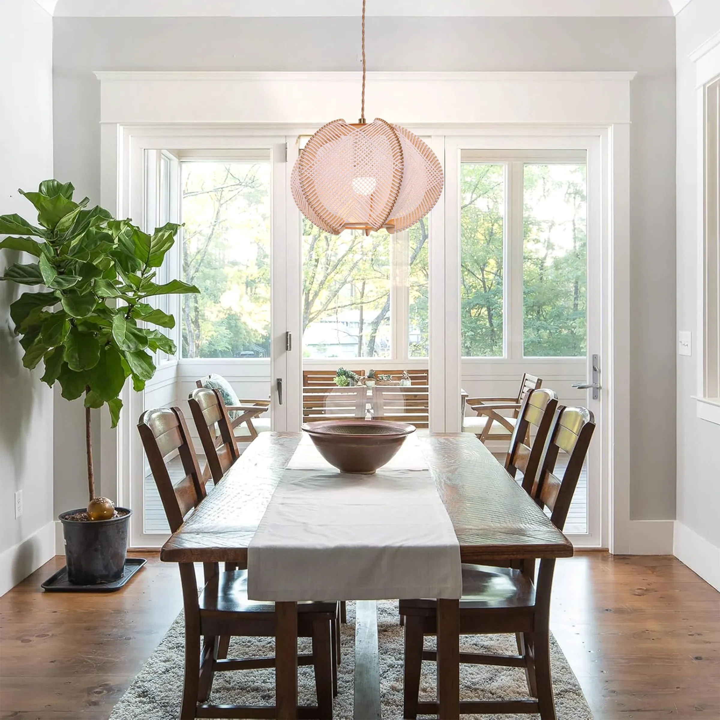 30cm Pendant Light with Rope Shade - Natural, Wood