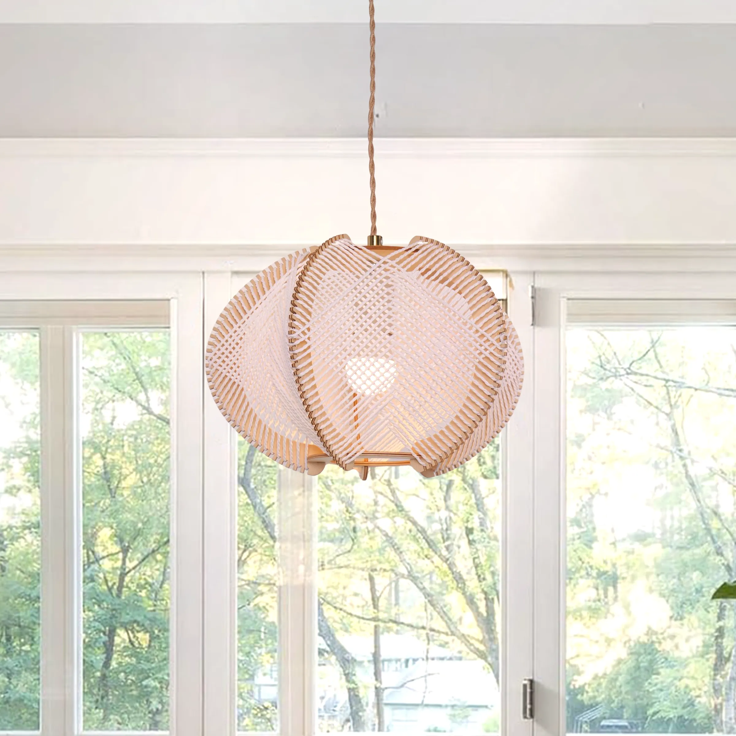 30cm Wood & Rope Pendant Ceiling Light - Natural product