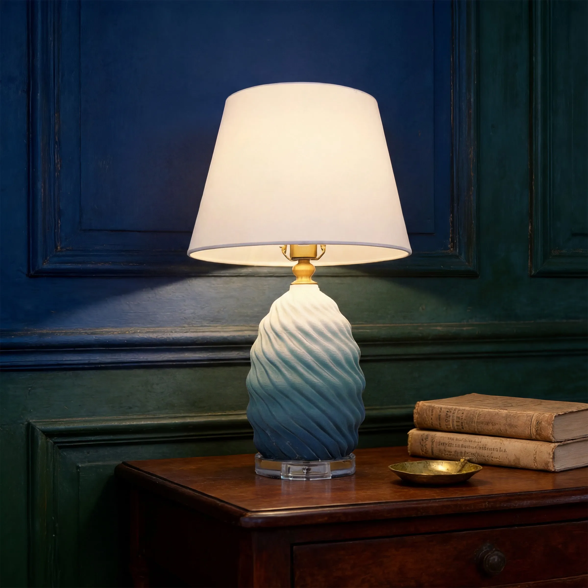 3D Gradient Threaded Ceramic Table Lamp - Blue-Green, Ceramic product