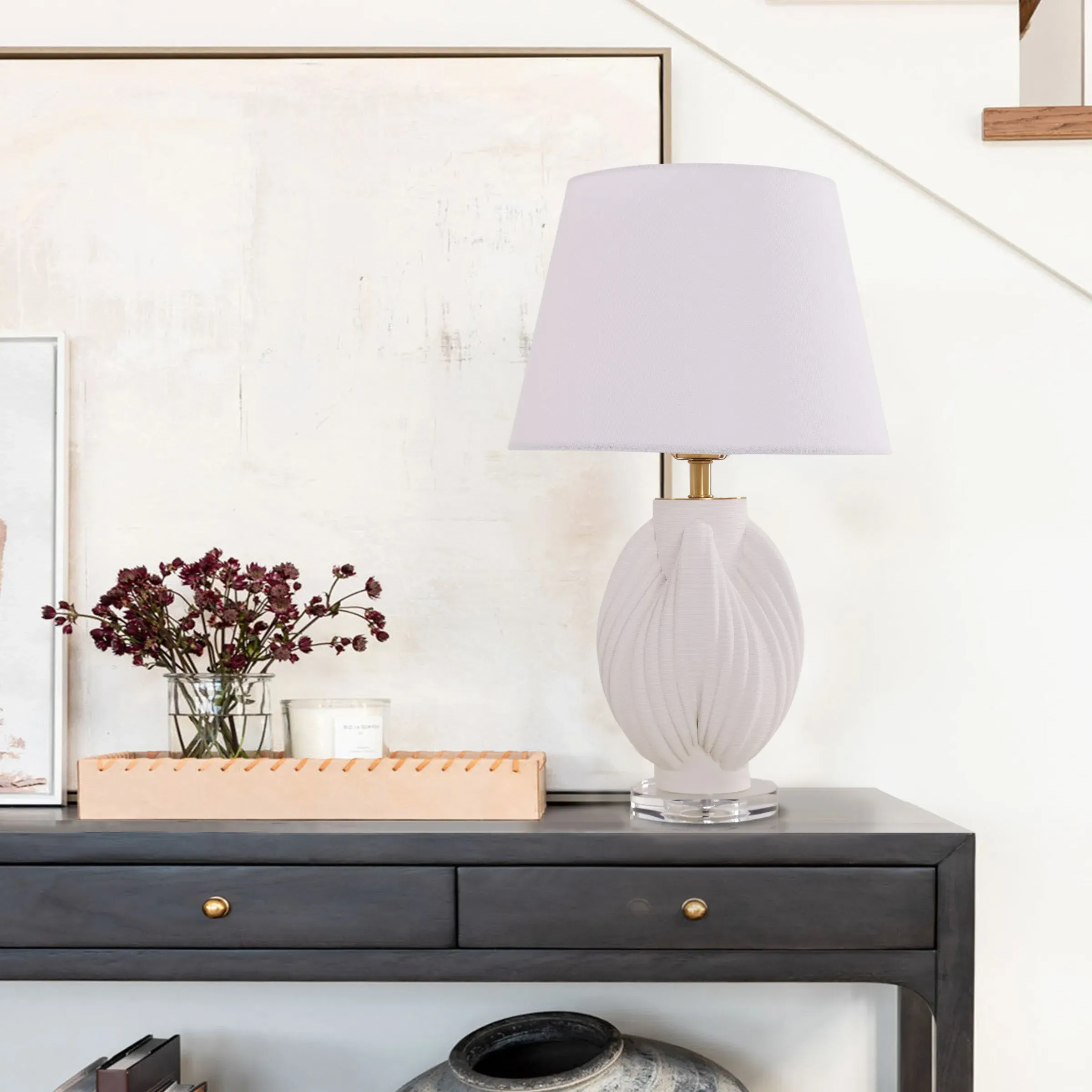 3D Pod Table Lamp with Fabric Shade - White, Ceramic