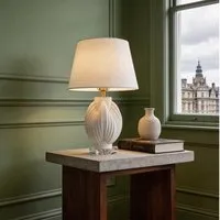 3D Pod Threaded Ceramic Table Lamp with Fabric Shade - White alternate view