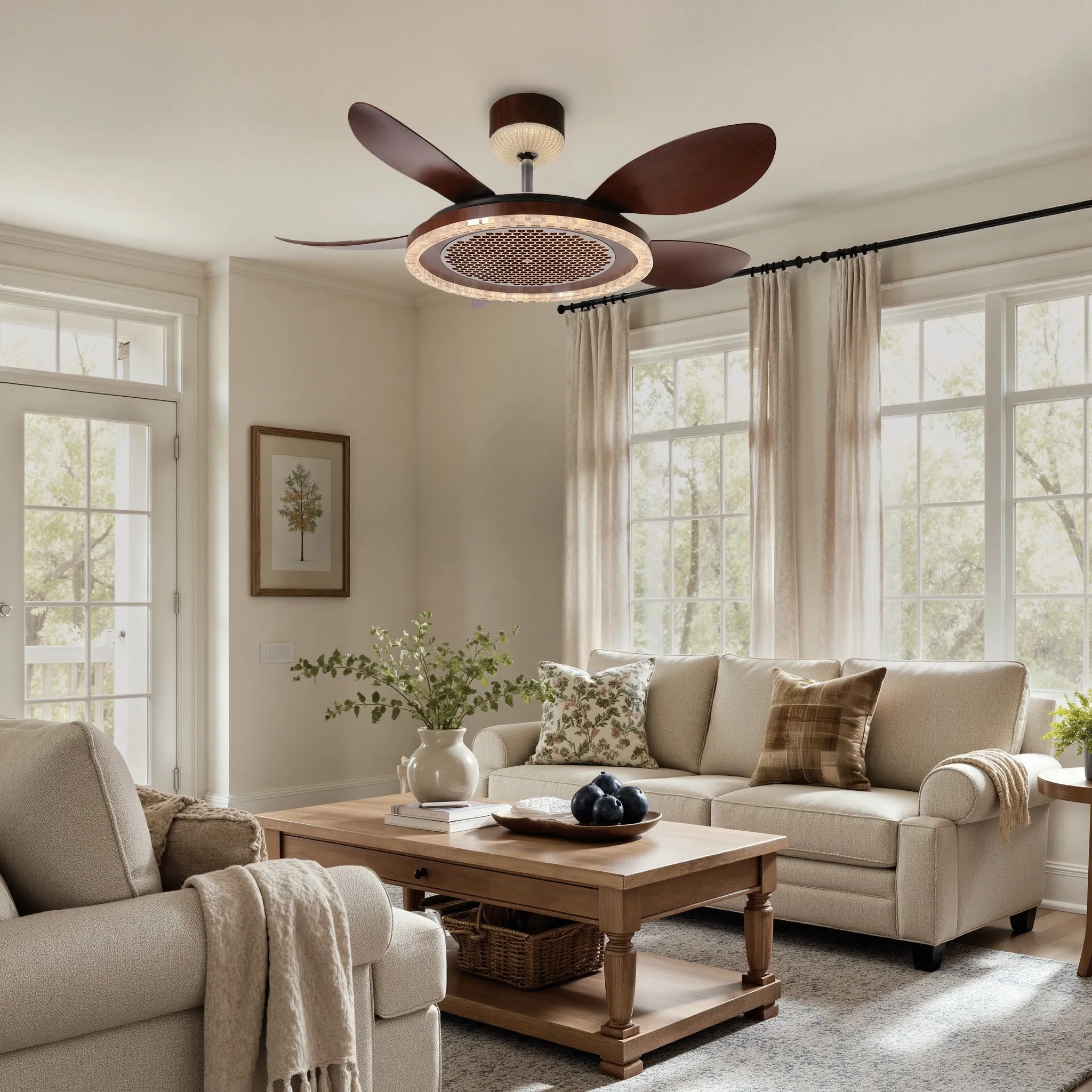 48 Inch Reversible LED Ceiling Fan with Remote - Walnut product