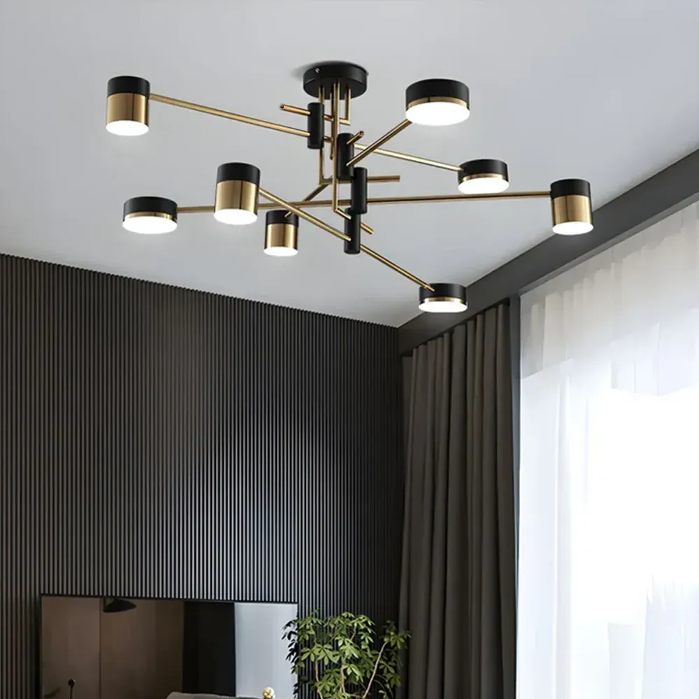 6-Light Flush Mount Ceiling Light - Black, Metal