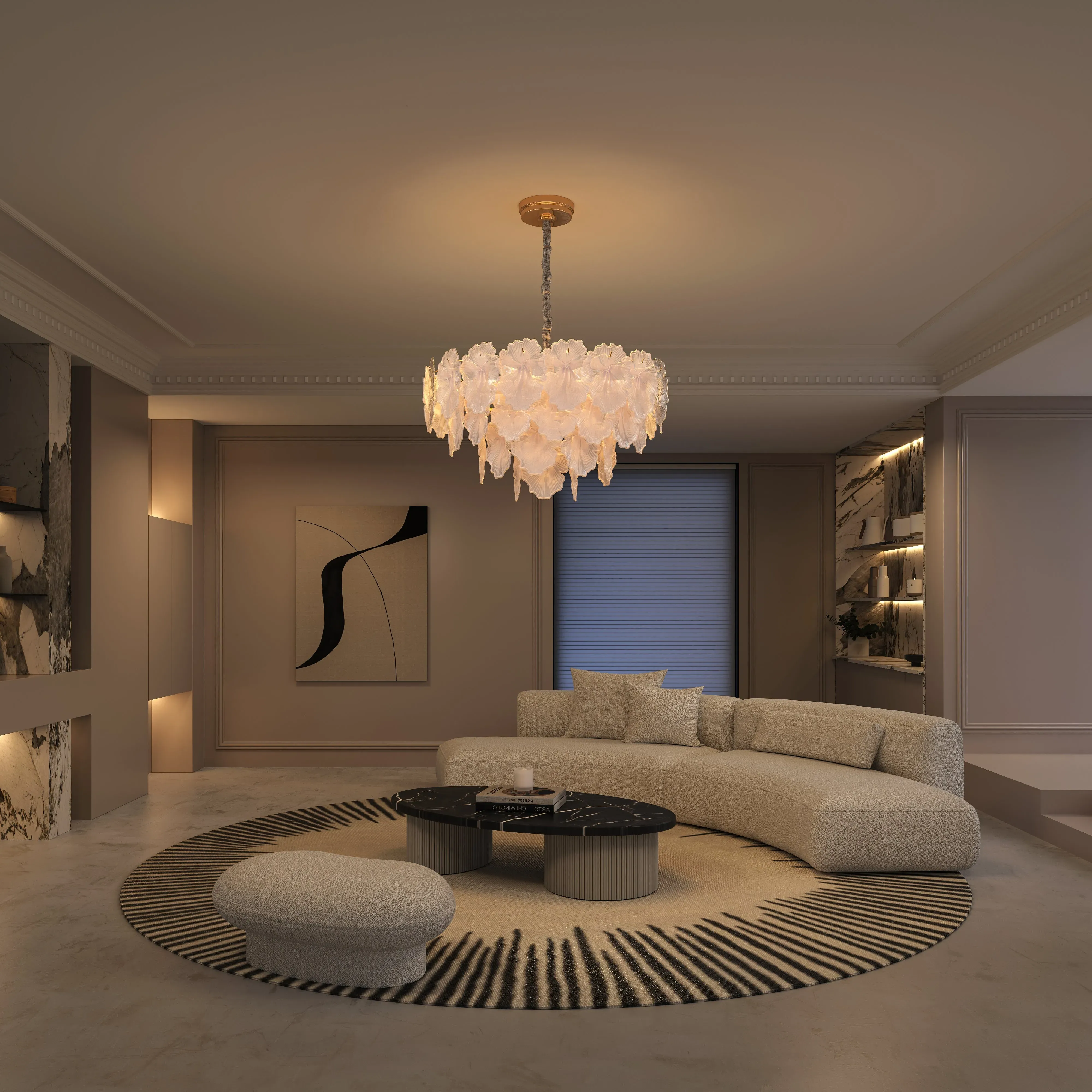 9-Light Glass Chandelier Adjustable - Champagne Gold