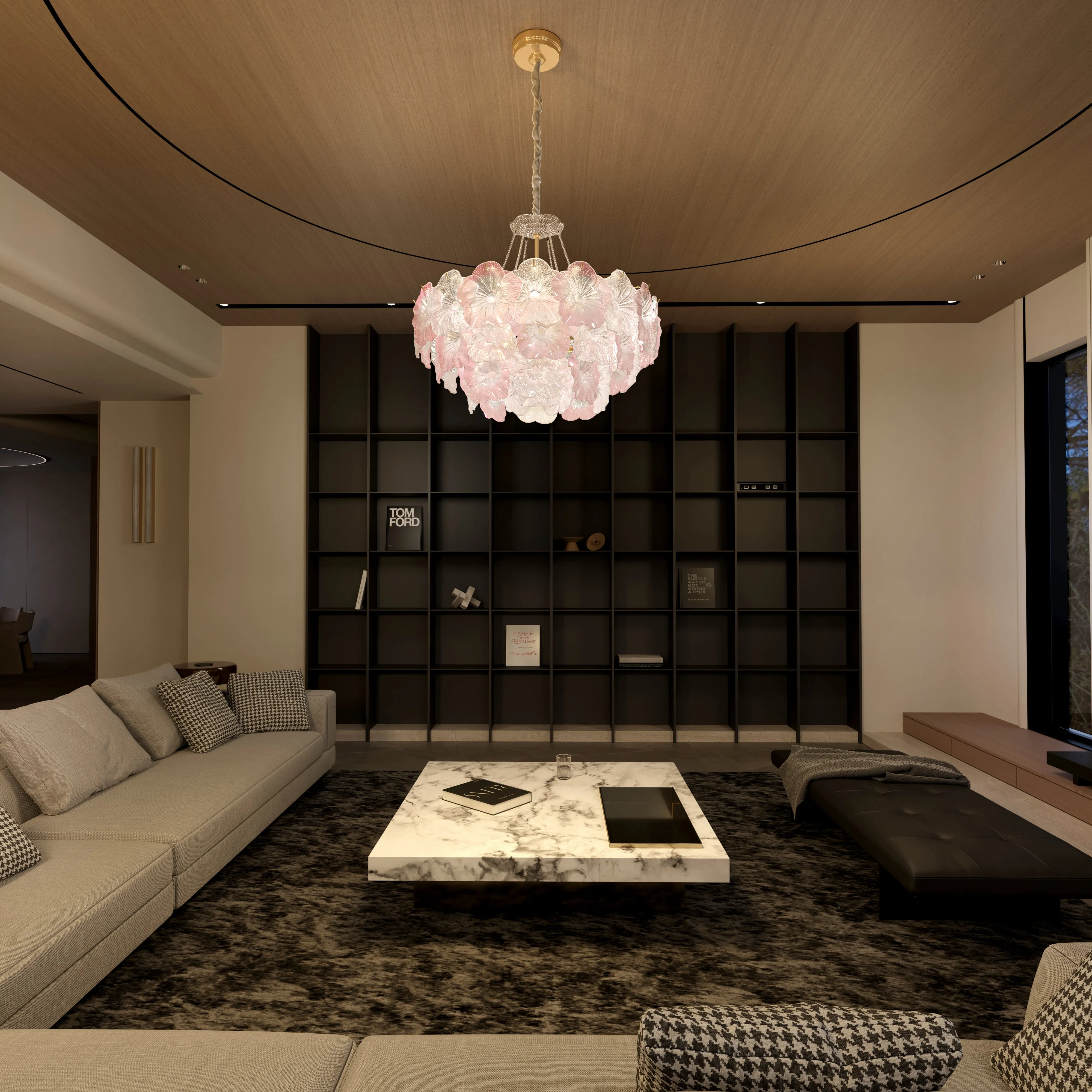 9-Light Glass Chandelier Adjustable - Champagne Gold