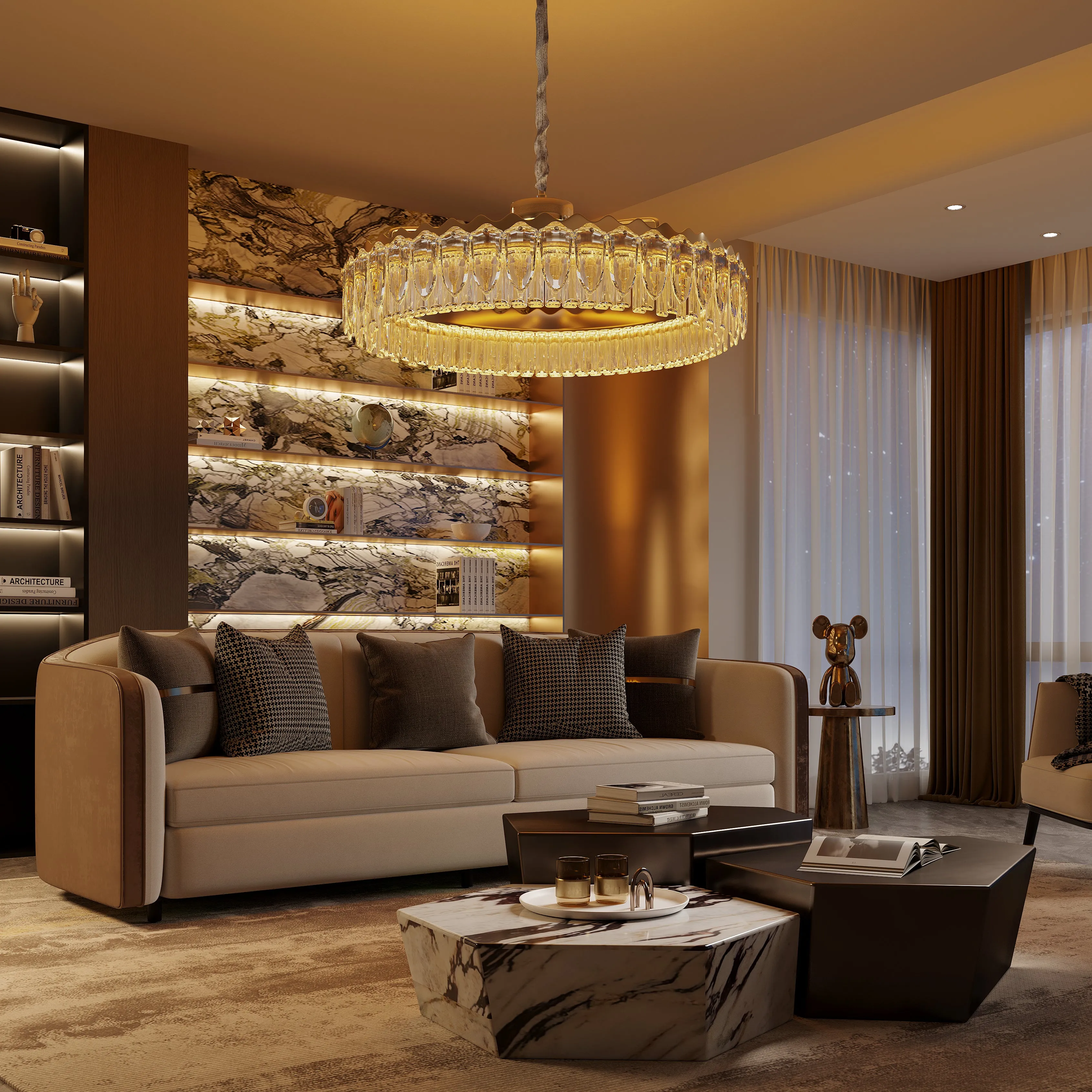 Adjustable Crystal Chandelier - Gold, Metal
