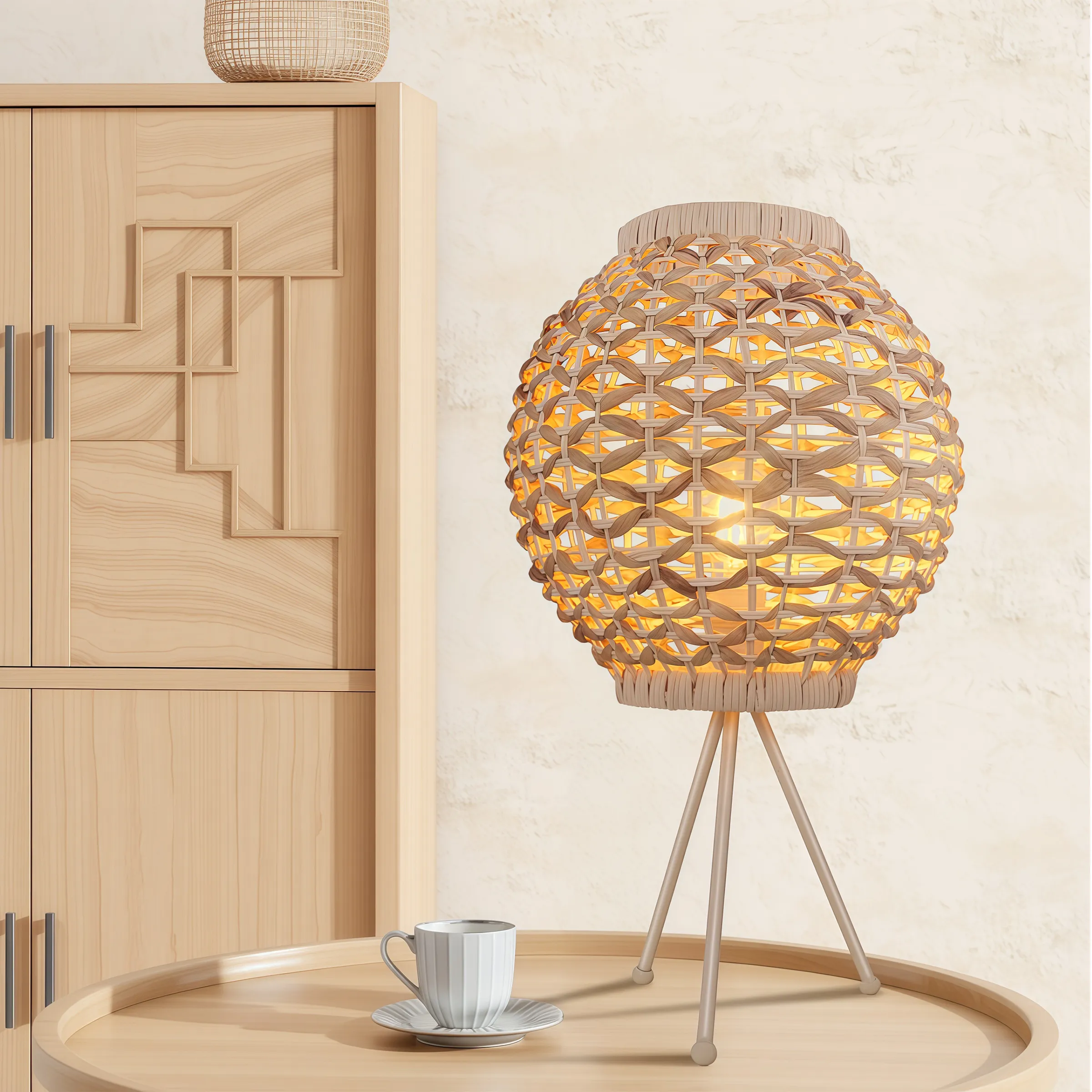 Ball-Shaped Woven Table Lamp - Natural, Water Hyacinth product