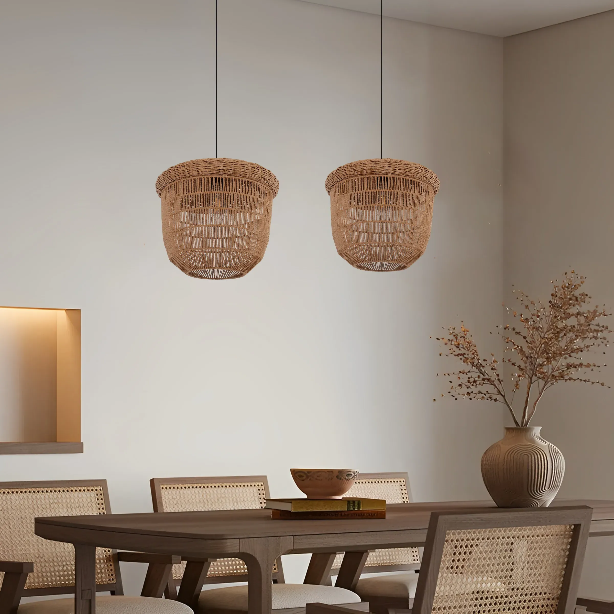 Basket Pendant Light with Adjustable Cord - Paper Rope