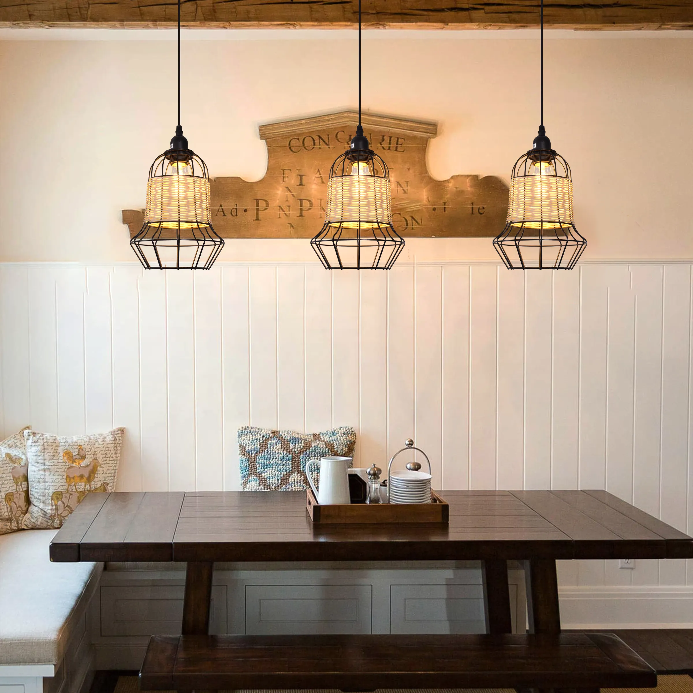 Basket Pendant Light with Adjustable Height - Natural