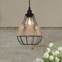 Glyph Basketweave Pendant Light - Natural, Iron & Rattan alternate view