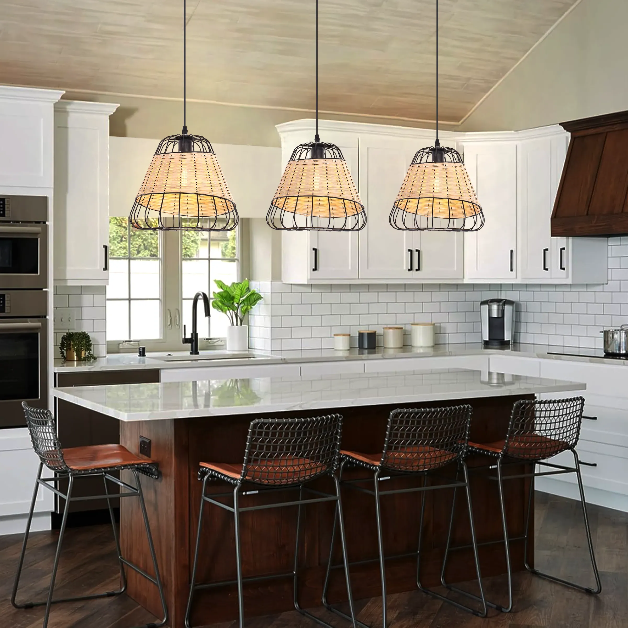 Bell-Shaped Pendant Light - Natural, Rattan