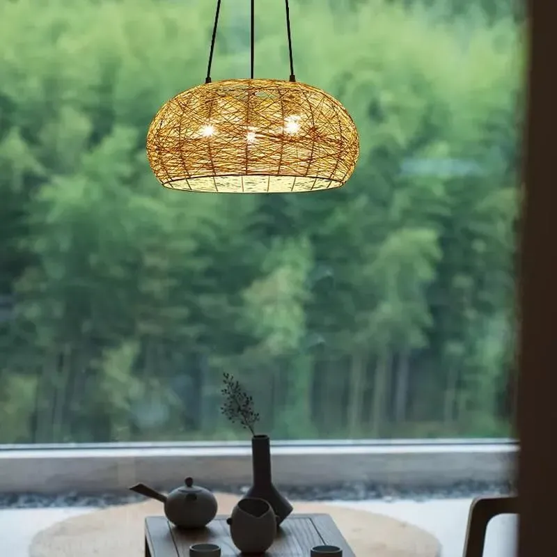 Bird's Nest Hemp Rope Rattan Woven Pendant Light - E27, 3-Light product