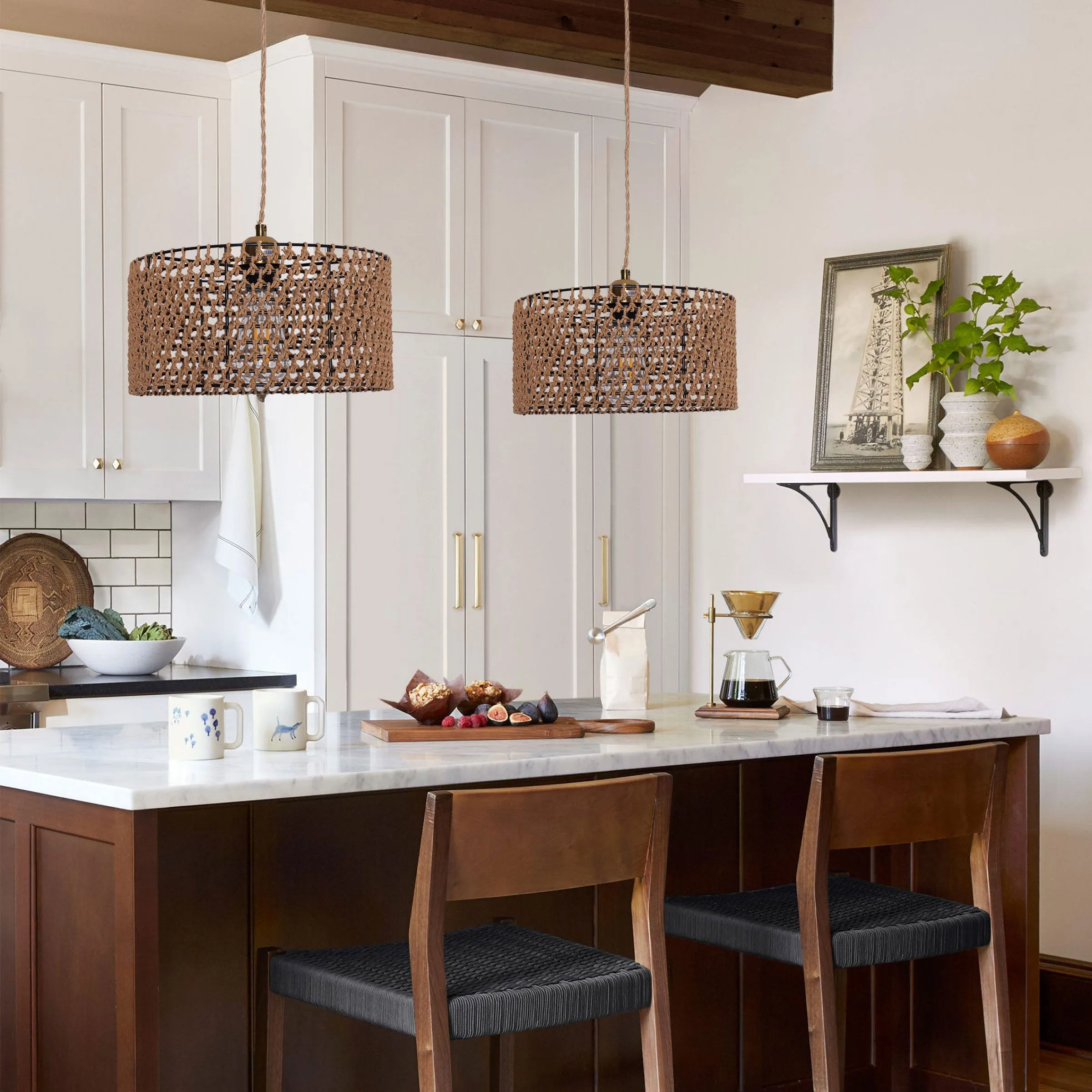 Boho Paper Rope Pendant Light - Brown, Iron product