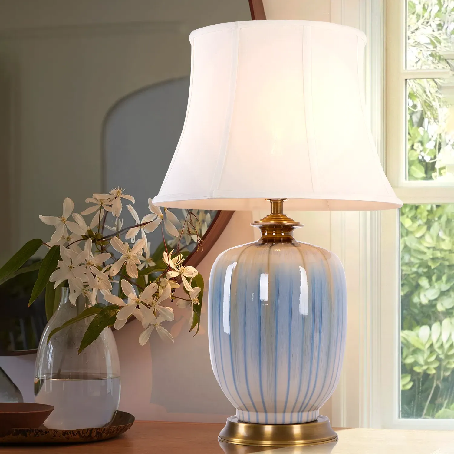 Brushed Glaze Ceramic Table Lamp - Blue, Ceramic product
