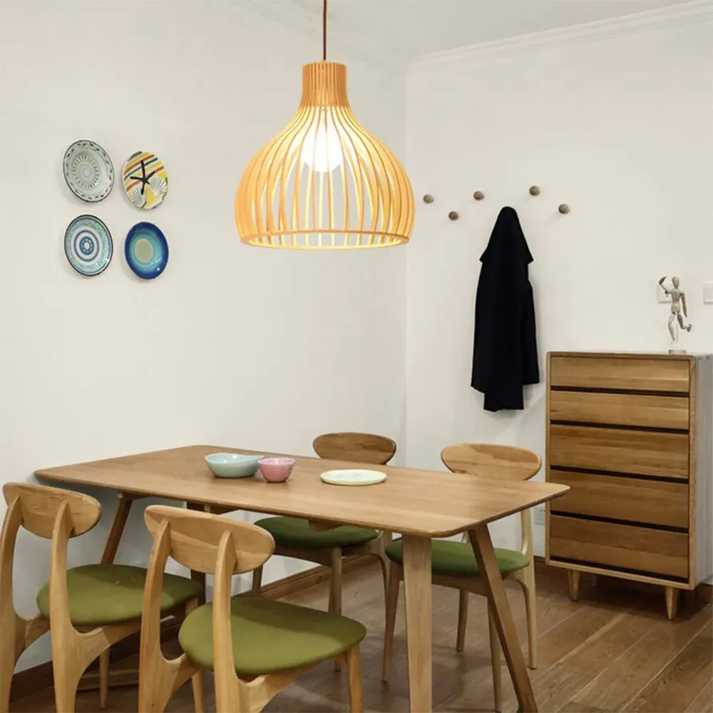 Cage Pendant Light with Adjustable Cord - Wood image