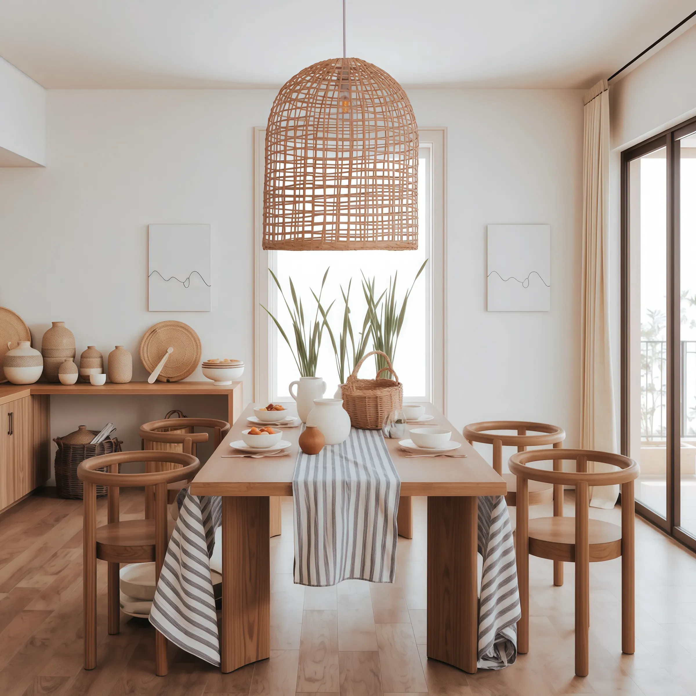 Cage Shape Pendant Light - Natural, Rattan