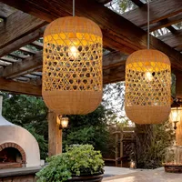 Capsule-Shaped Rattan Pendant Light - Natural, Iron & Rattan alternate view