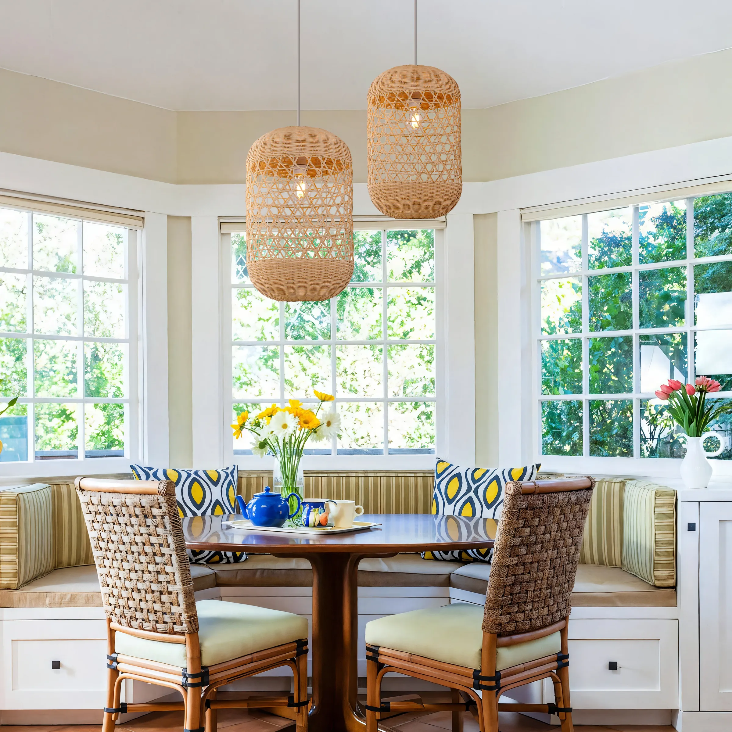 Capsule-Shaped Rattan Pendant Light - Natural, Rattan product
