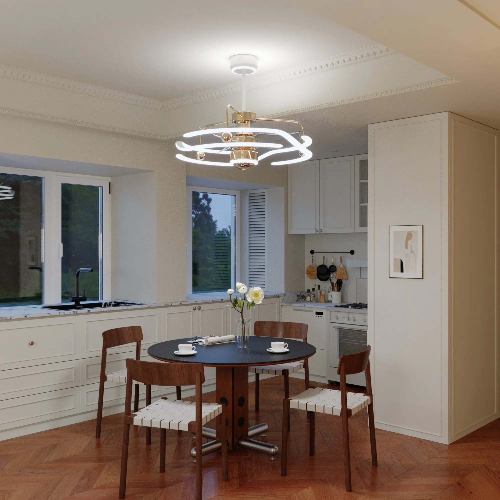 Ceiling Fan with Light & Remote - White, Aluminum image