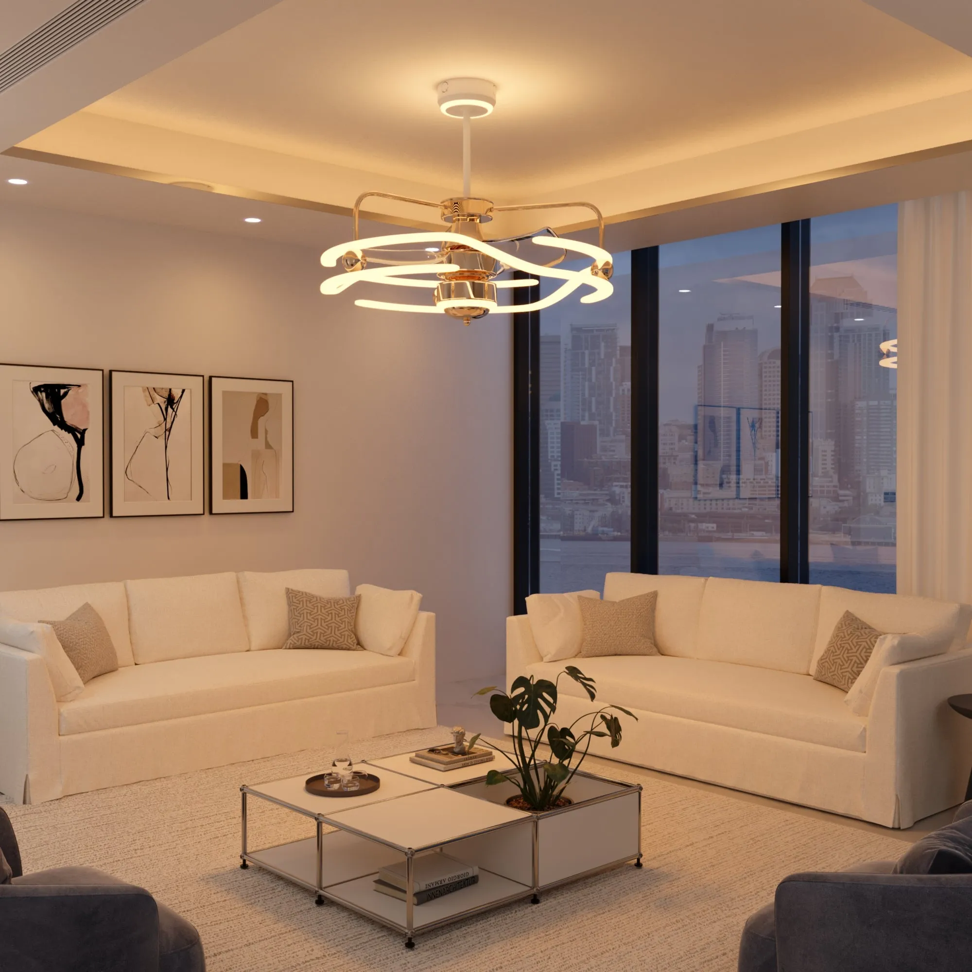 Ceiling Fan with Light & Remote - White, Aluminum