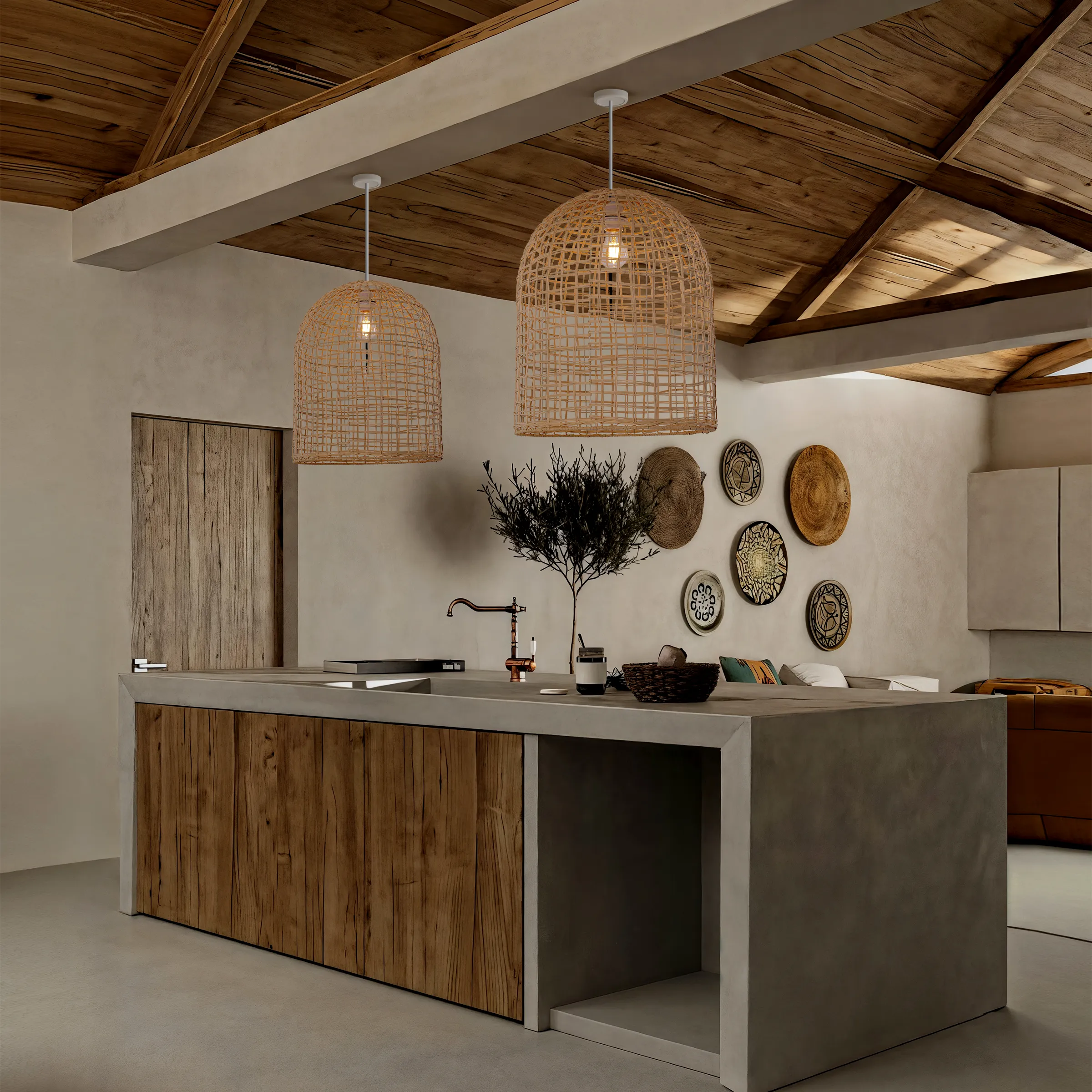 Cella Cage Shape Pendant Light - Natural, Rattan product