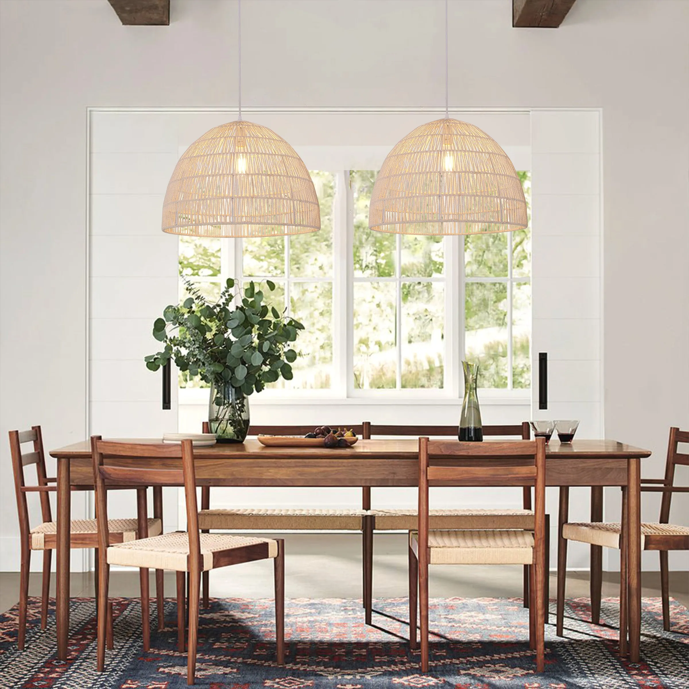 Cella Dome Pendant Ceiling Light with E27 Bulb - Beige, Paper Rope product