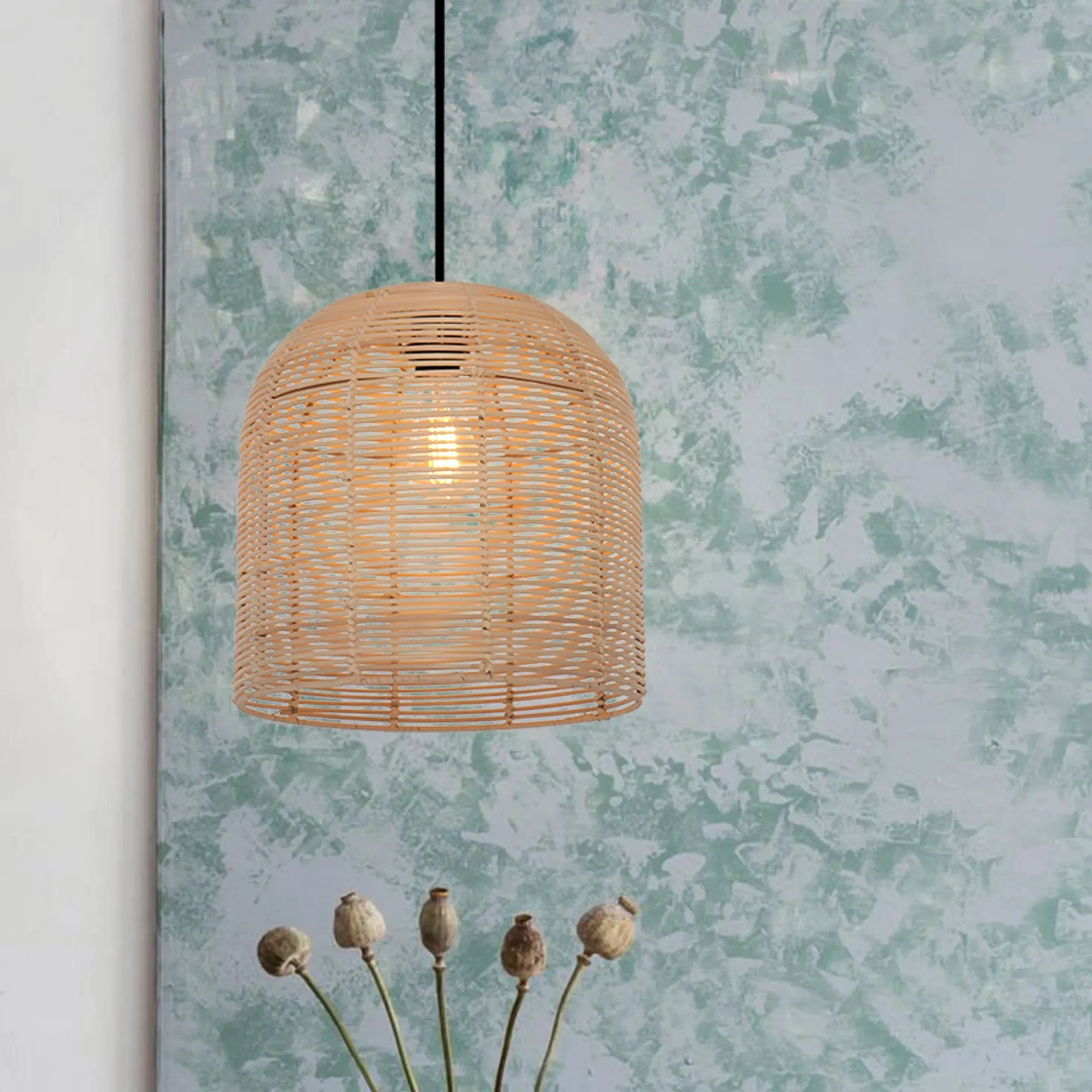 Cella Dome Pendant Light - Brown, Rattan & Iron product