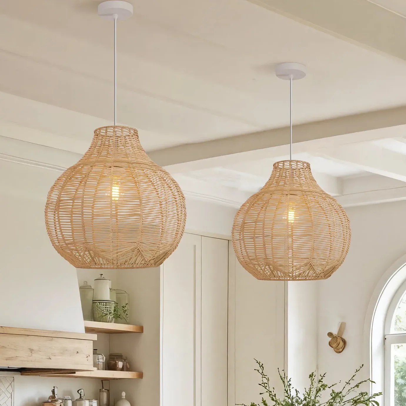 Cella Open-Gourd Rattan Pendant Light - Natural product
