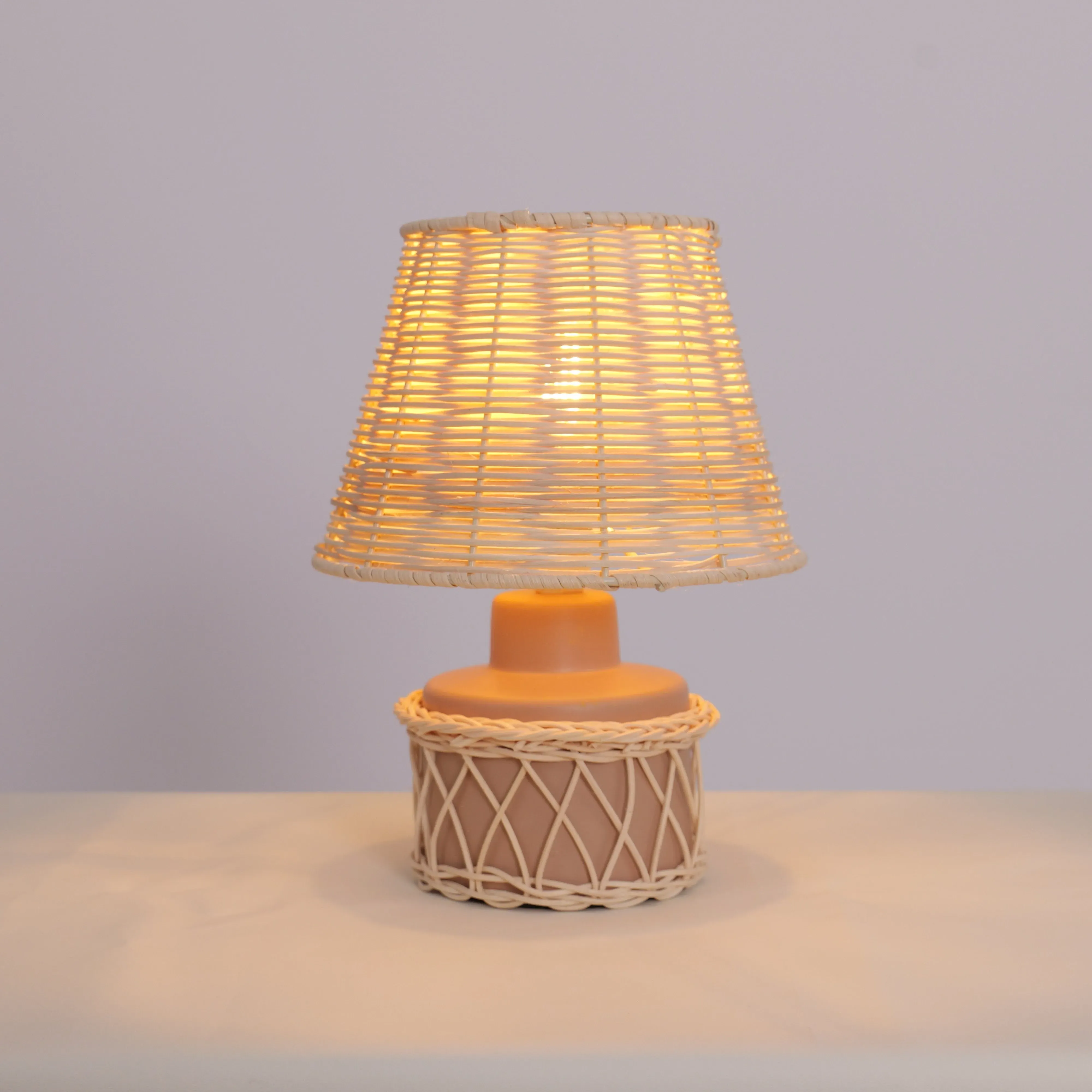 Ceramic and Rattan Table Lamp - Blush Pink product