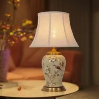 Ceramic Bird Floral-Pattern Table Lamp - Fabric Shade alternate view