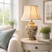 Ceramic Bird-Pattern Table Lamp - Taupe, Brass alternate view
