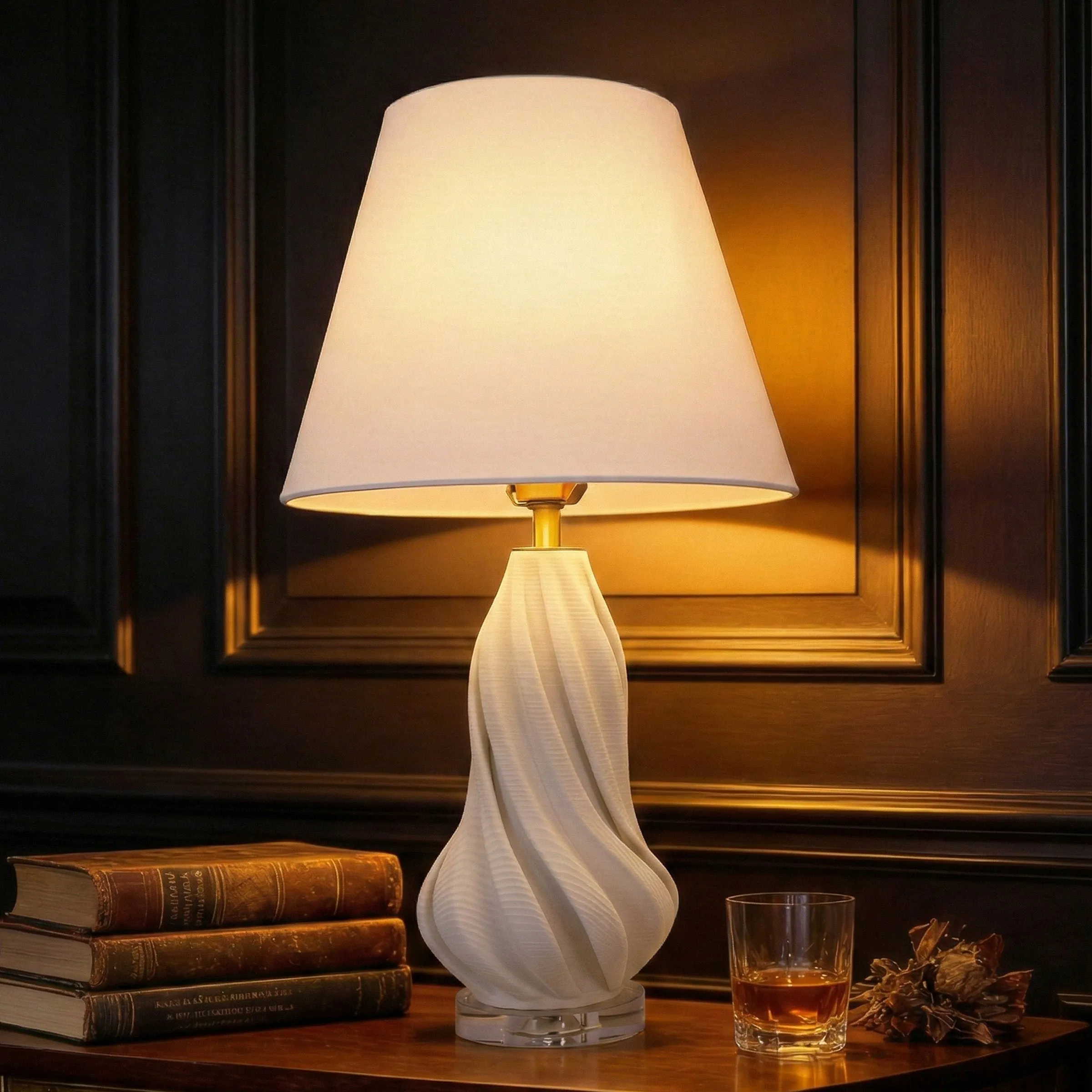 Ceramic Spiral Vase Large Table Lamp with Fabric Shade - White product