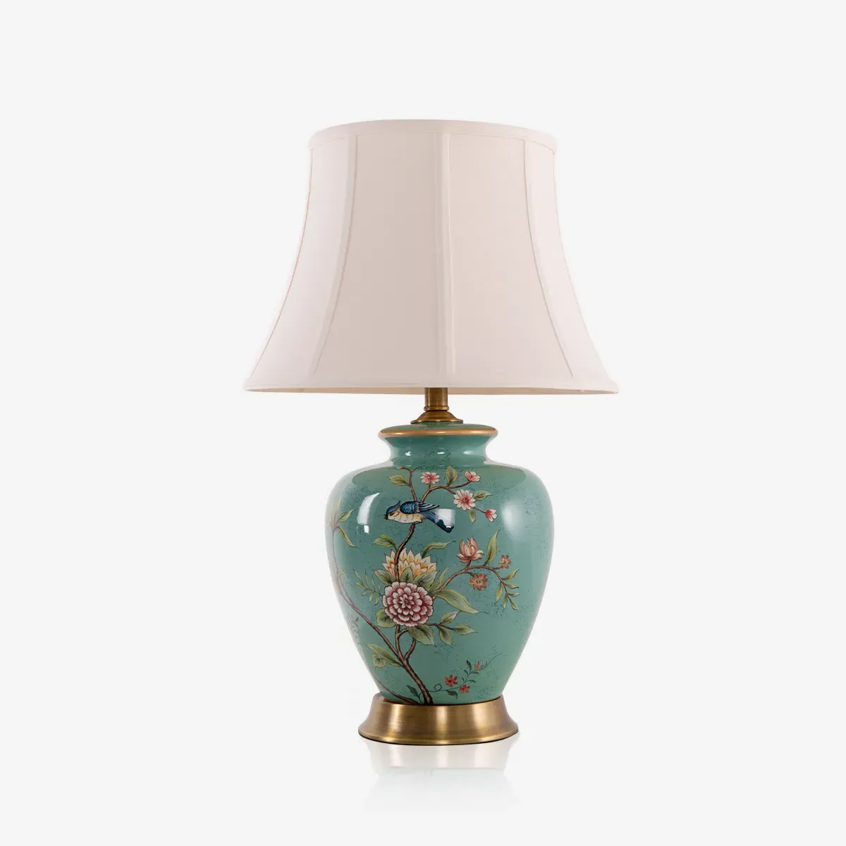Ceramic Table Lamp with Copper Base - Green, Fabric