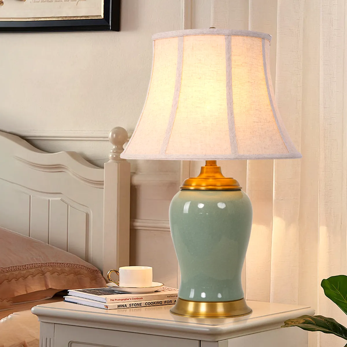 Ceramic Table Lamp with Fabric Shade - Green, Ceramic