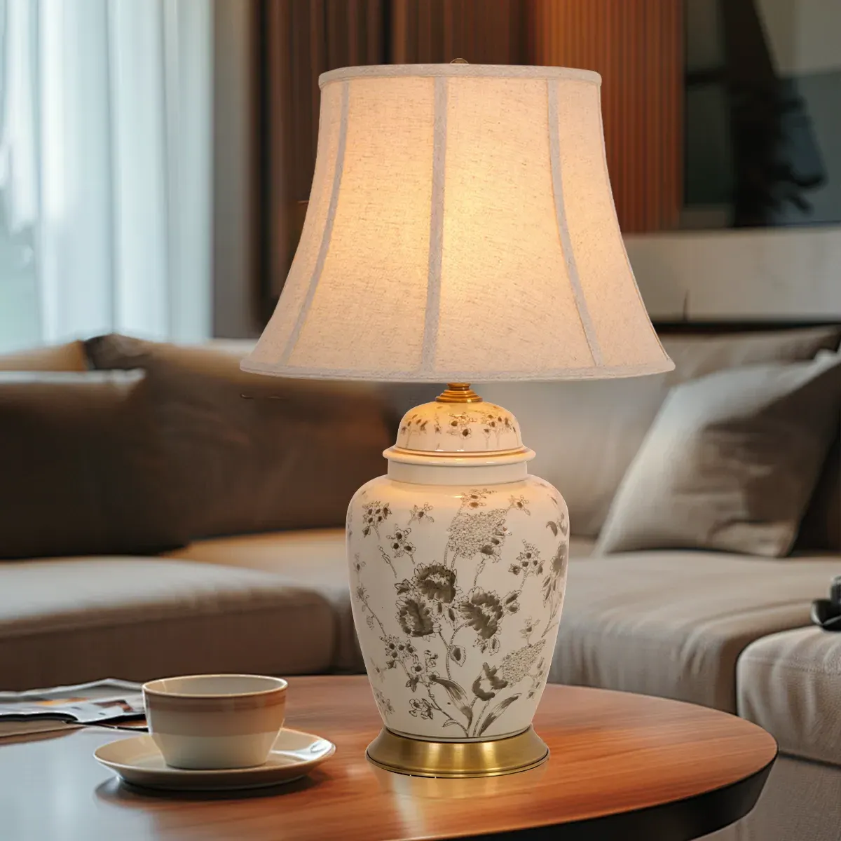 Chrysanthemum Table Lamp - Coffee, Ceramic