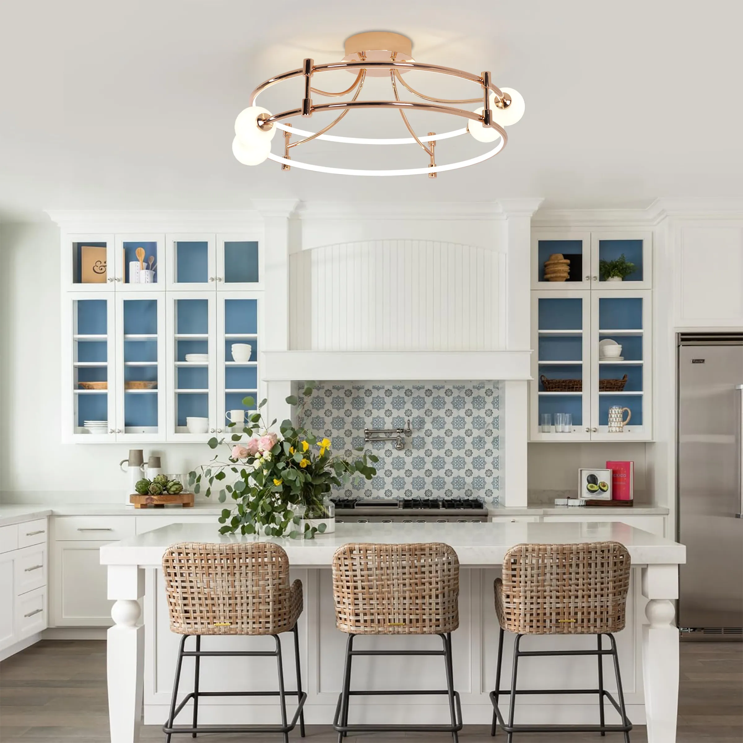 Circular LED Ceiling Light with Glass Globes - Gold