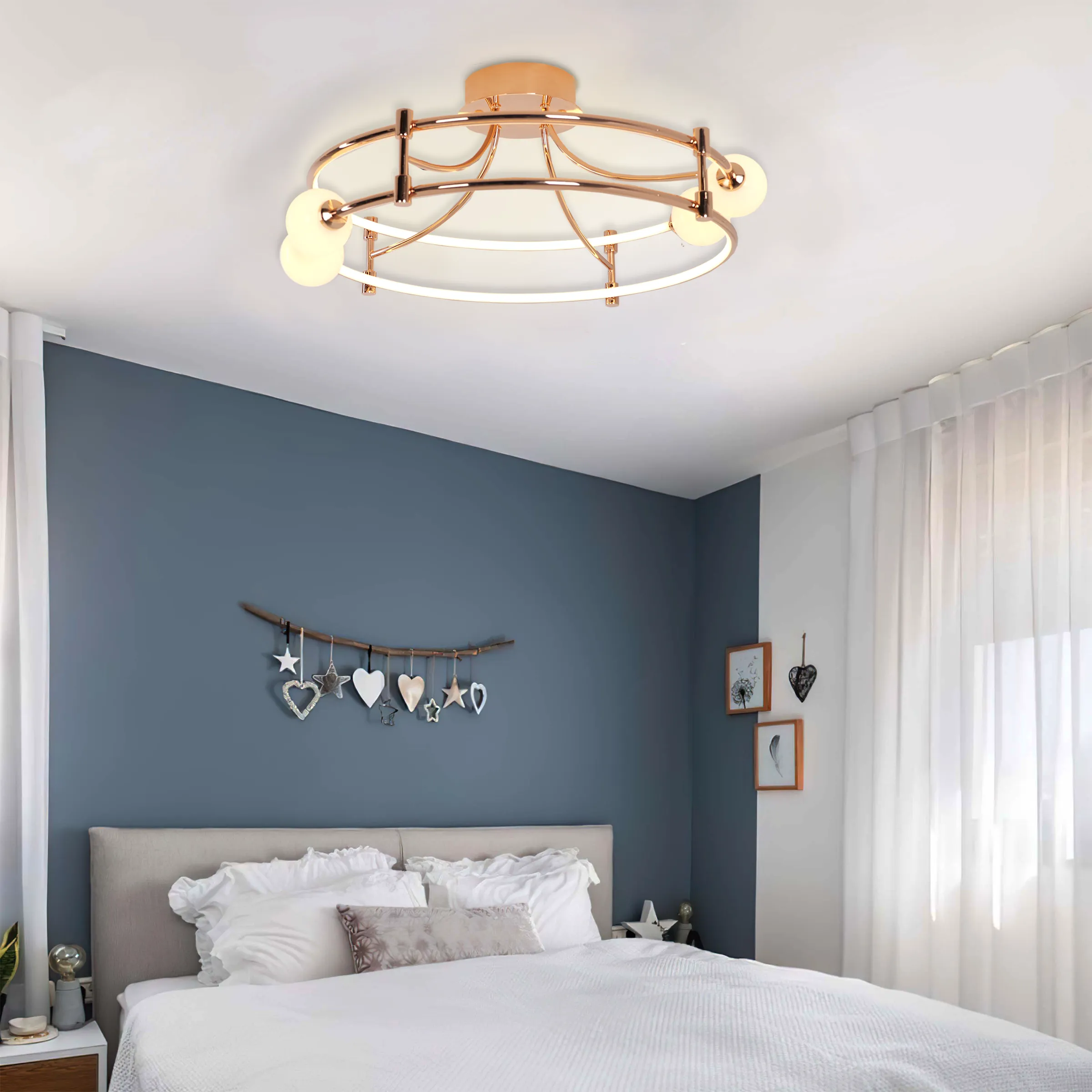 Circular LED Ceiling Light with Glass Globes - Gold image