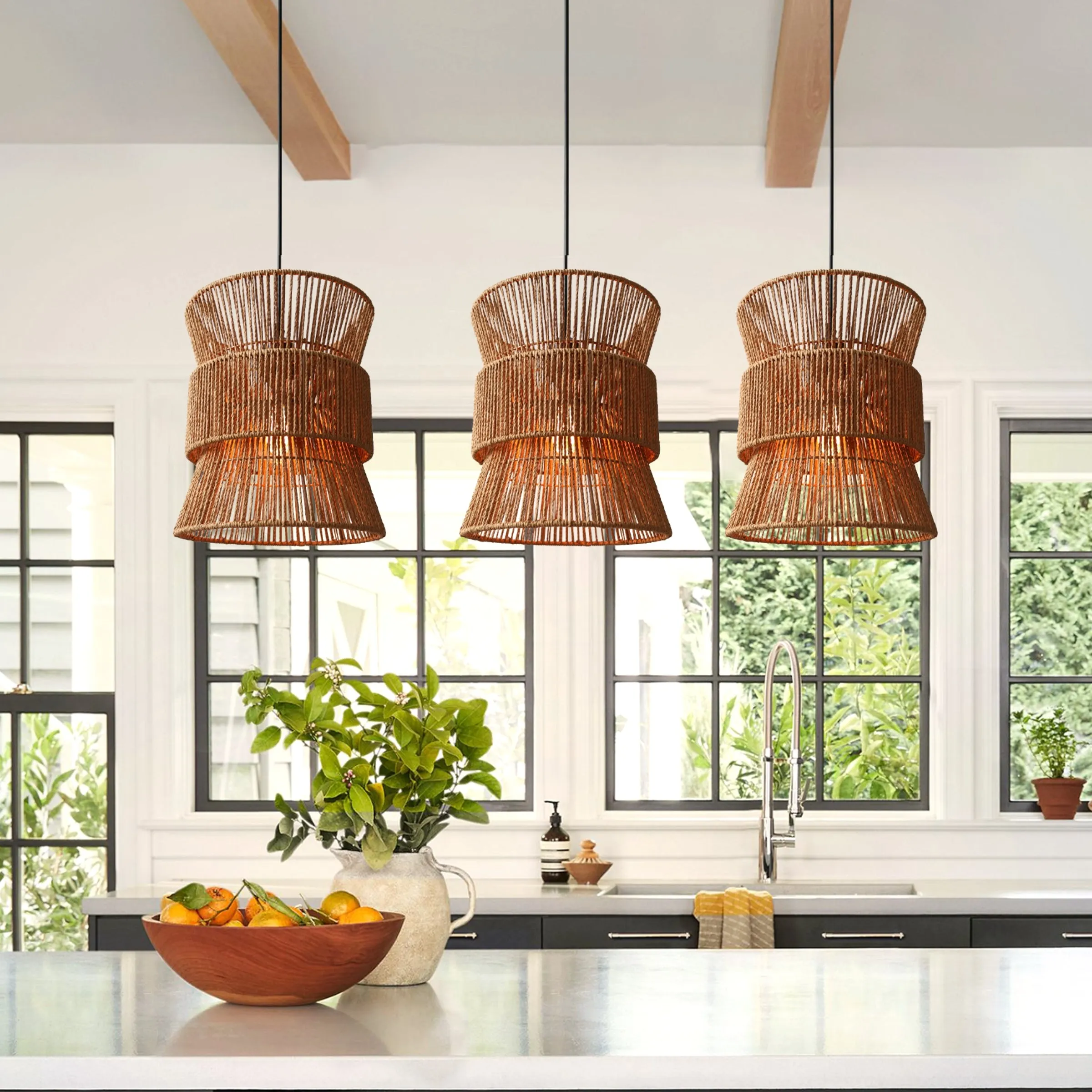 Circular Pendant Light Handwoven - Natural, Paper
