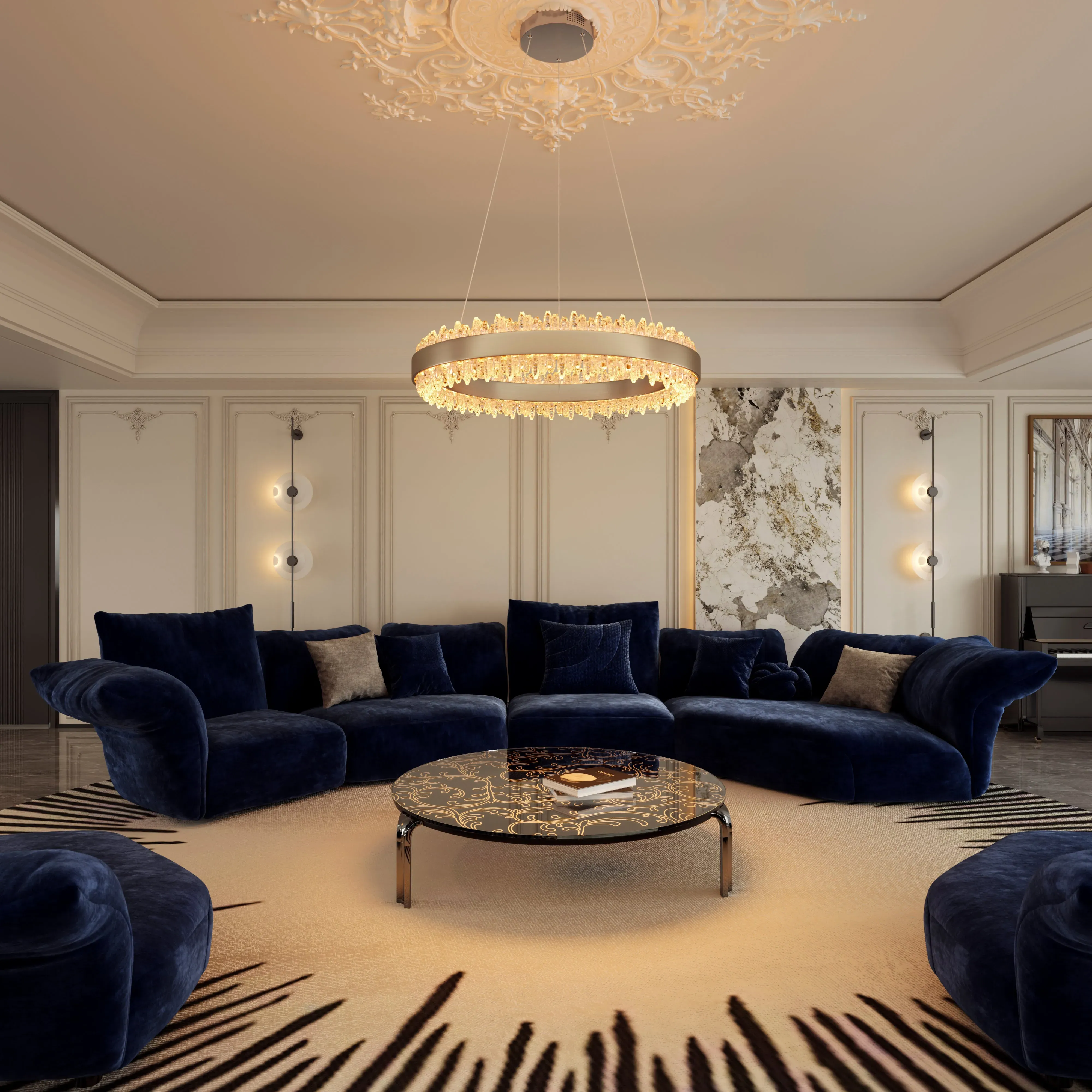 Circular Pendant Light with Crystal - Gold, Aluminum image