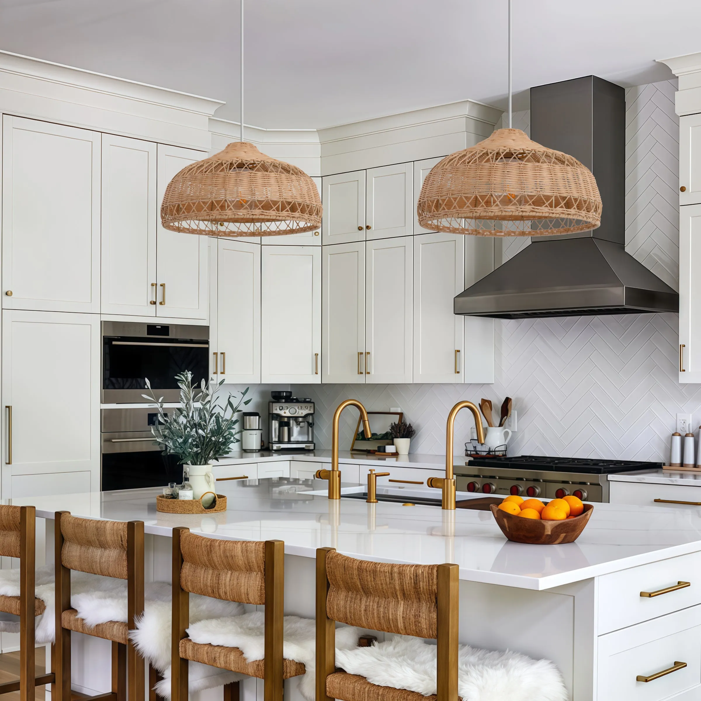 Cone Pendant Light with Adjustable Cord - Natural, Rattan