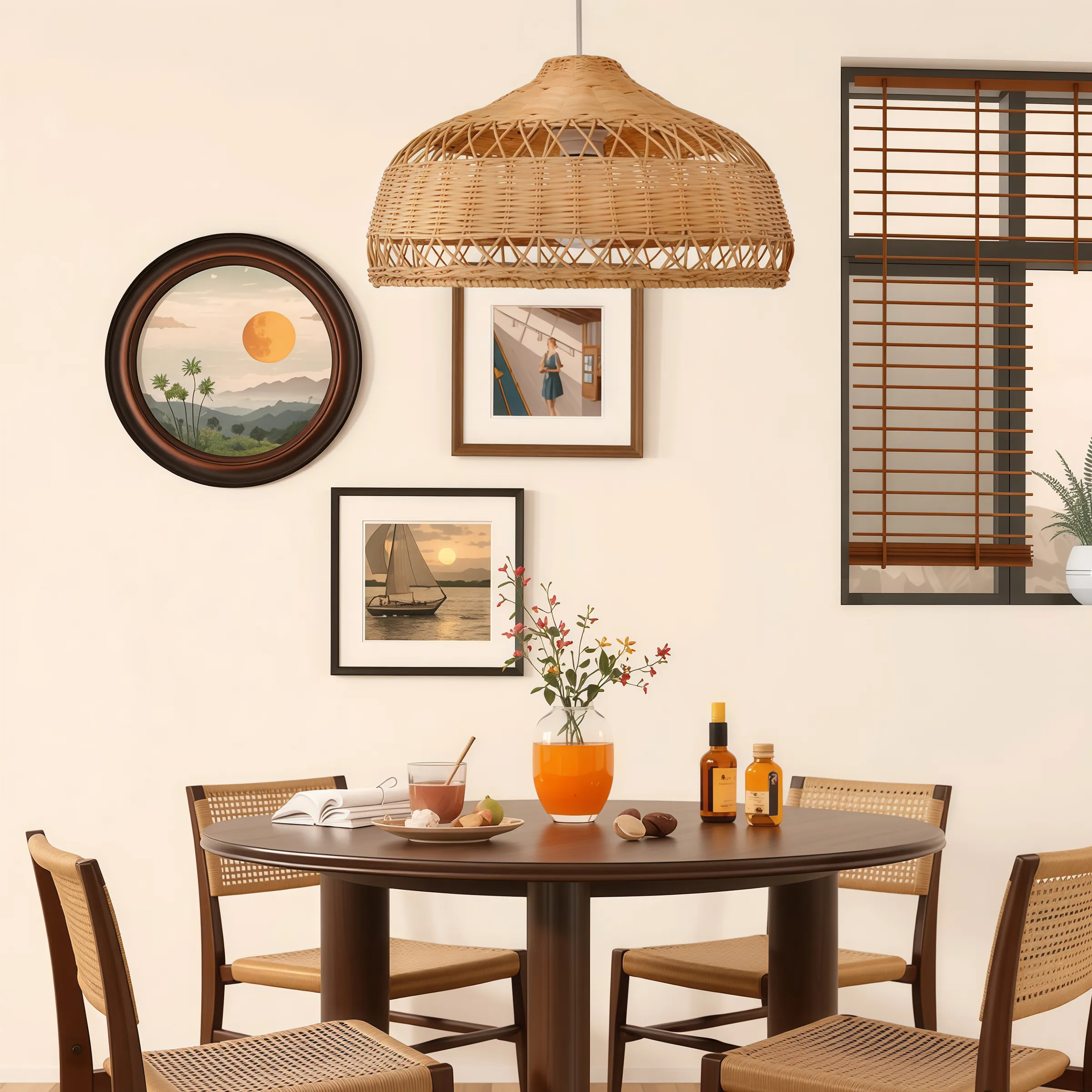 Cone Pendant Light with Adjustable Cord - Natural, Rattan