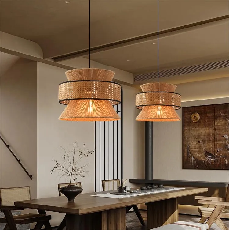 Cone Pendant Light with Rope Design - Hemp