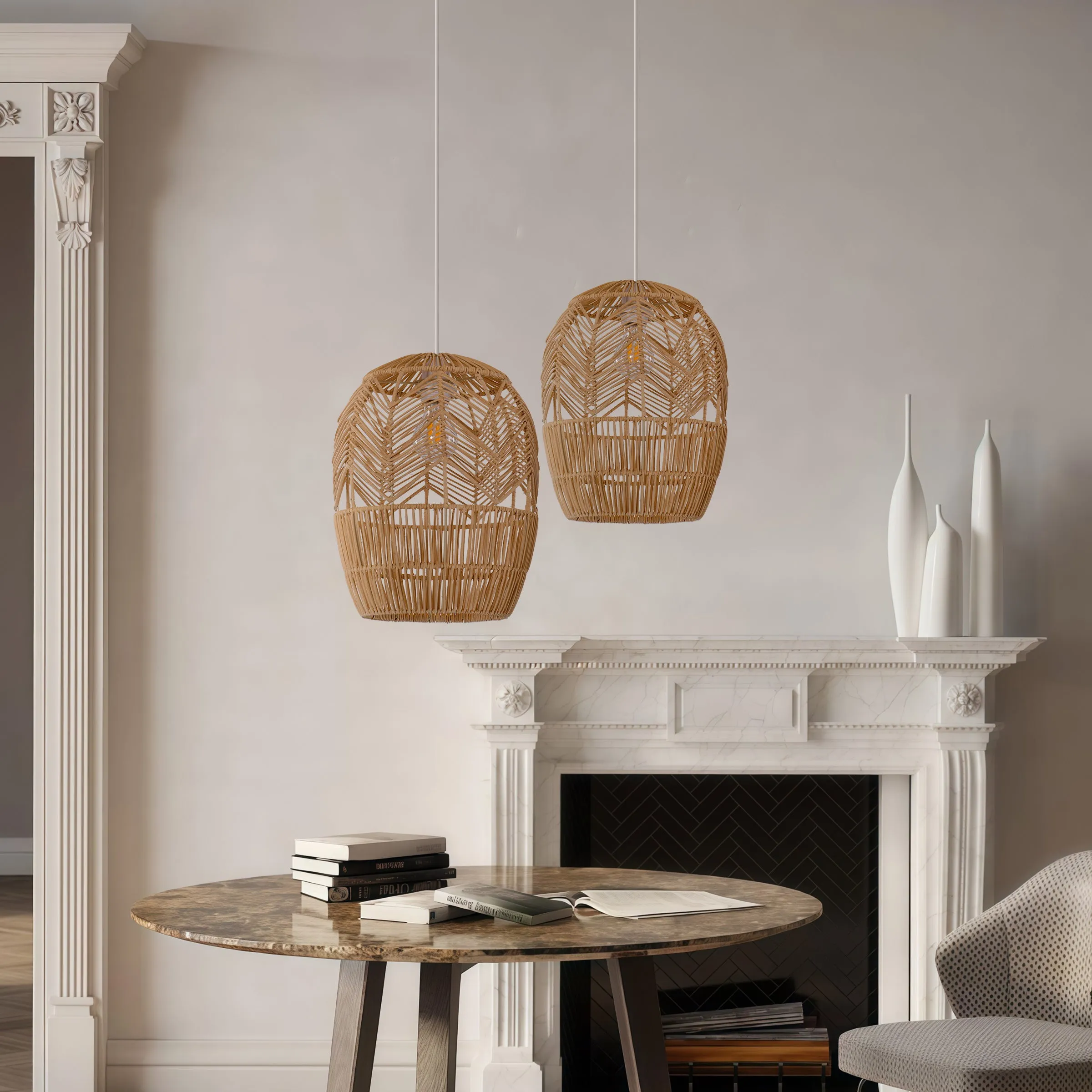 Corrugated Elliptical Pendant Light - Natural, Rattan product