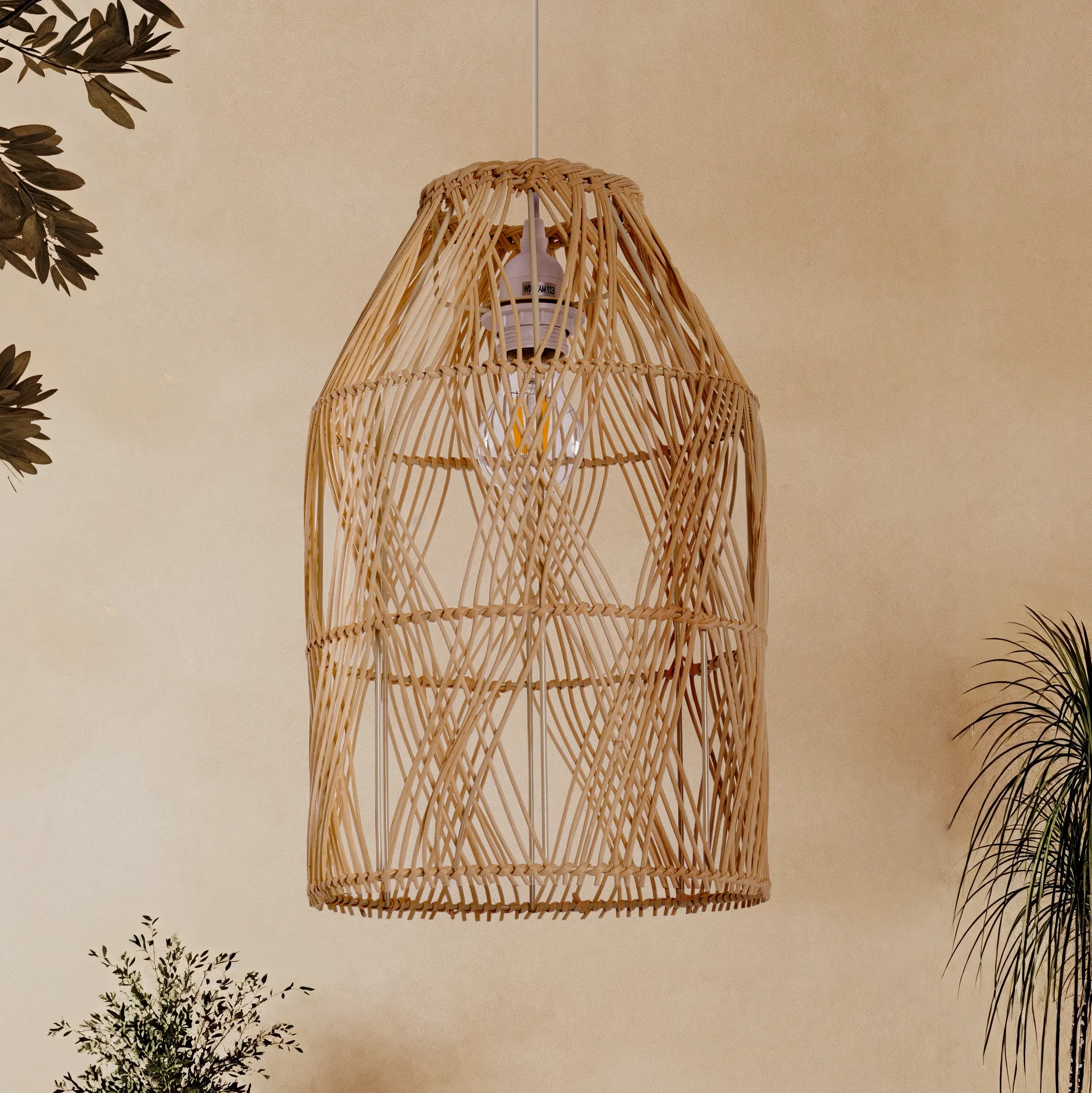 Criss-Cross Weave Rattan Pendant Light - Natural, Rattan product