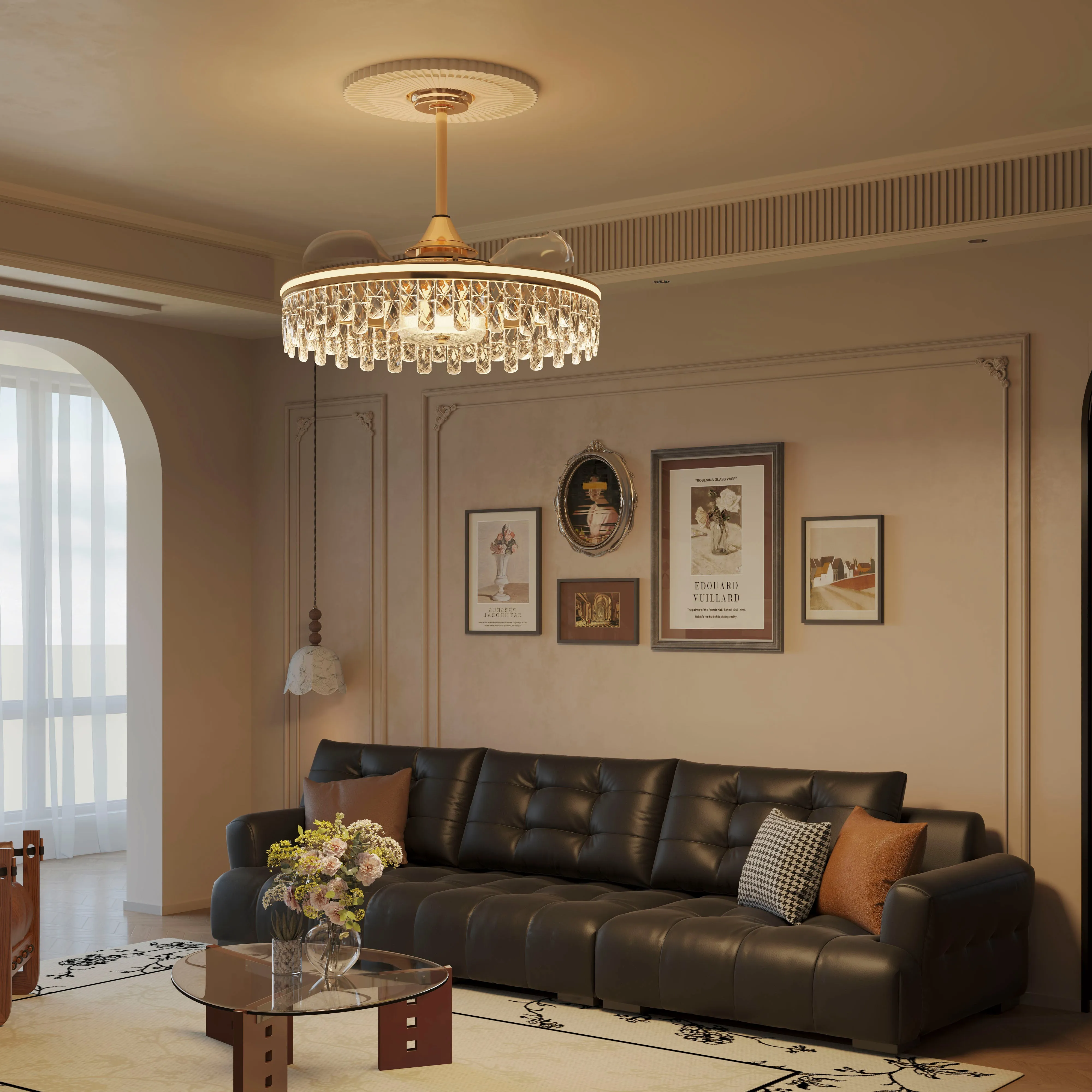 Crystal Ceiling Fan with Light - Gold, Iron