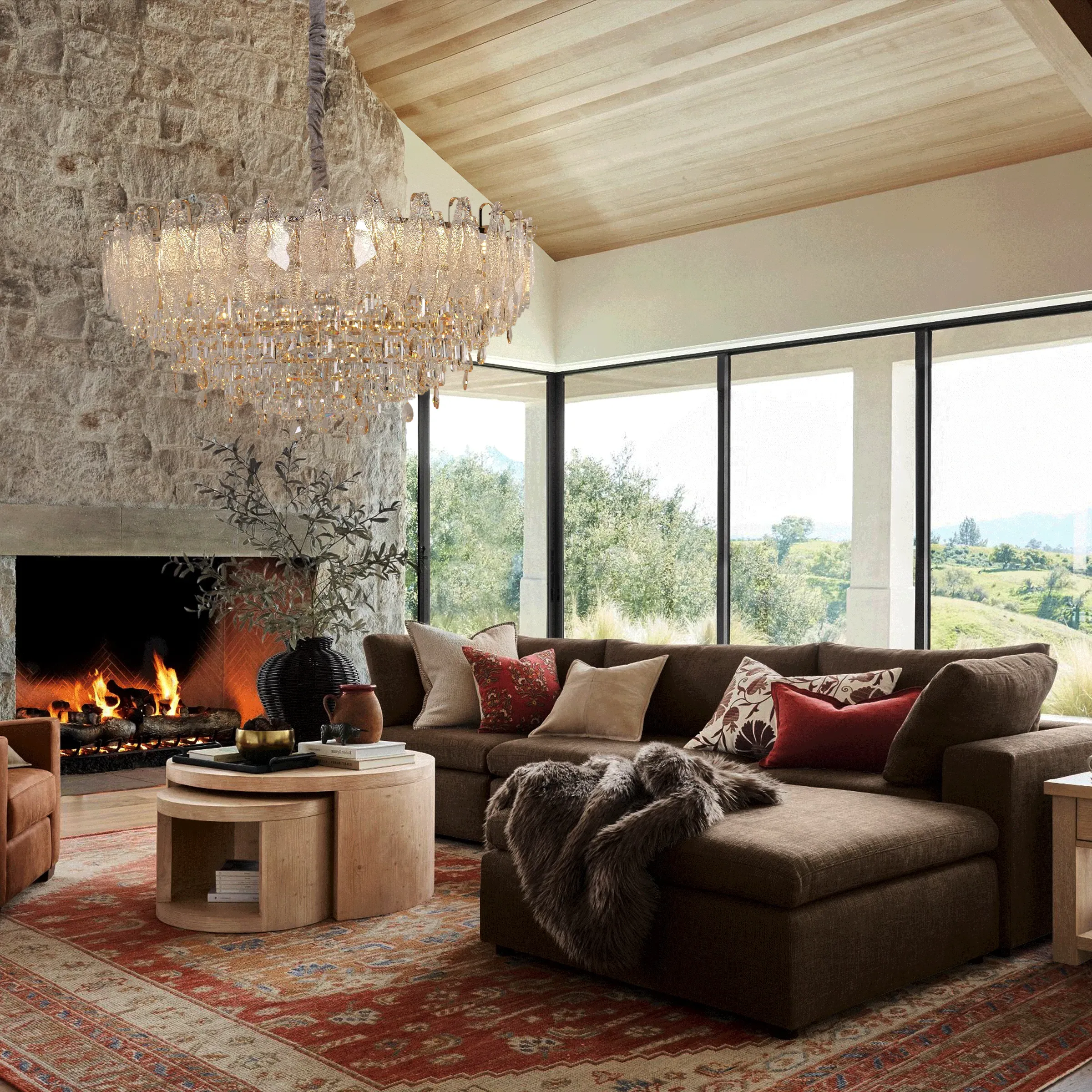 Crystal Chandelier with Adjustable Height - Gold