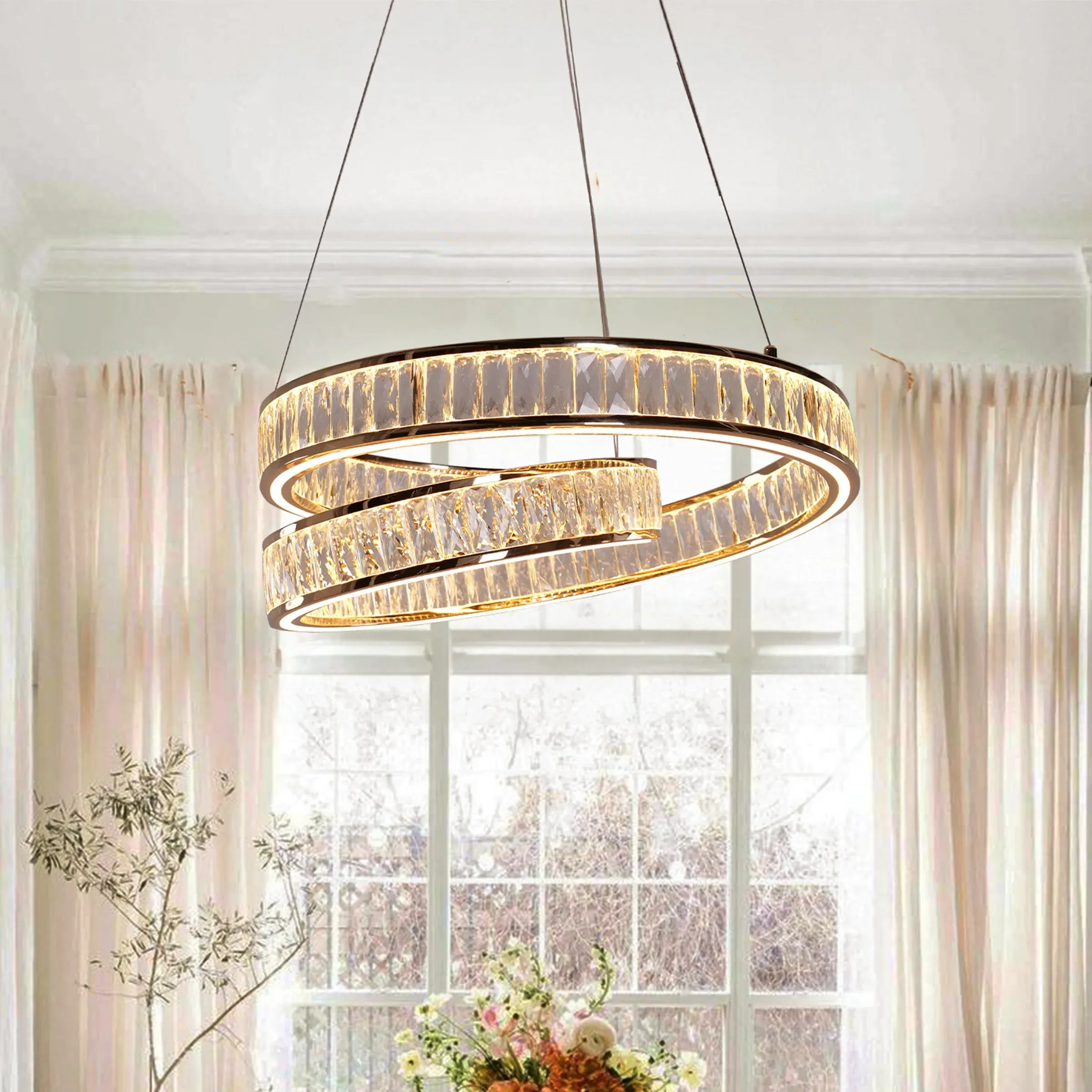 Crystal Swirl Pendant Light - Gold, Metal image