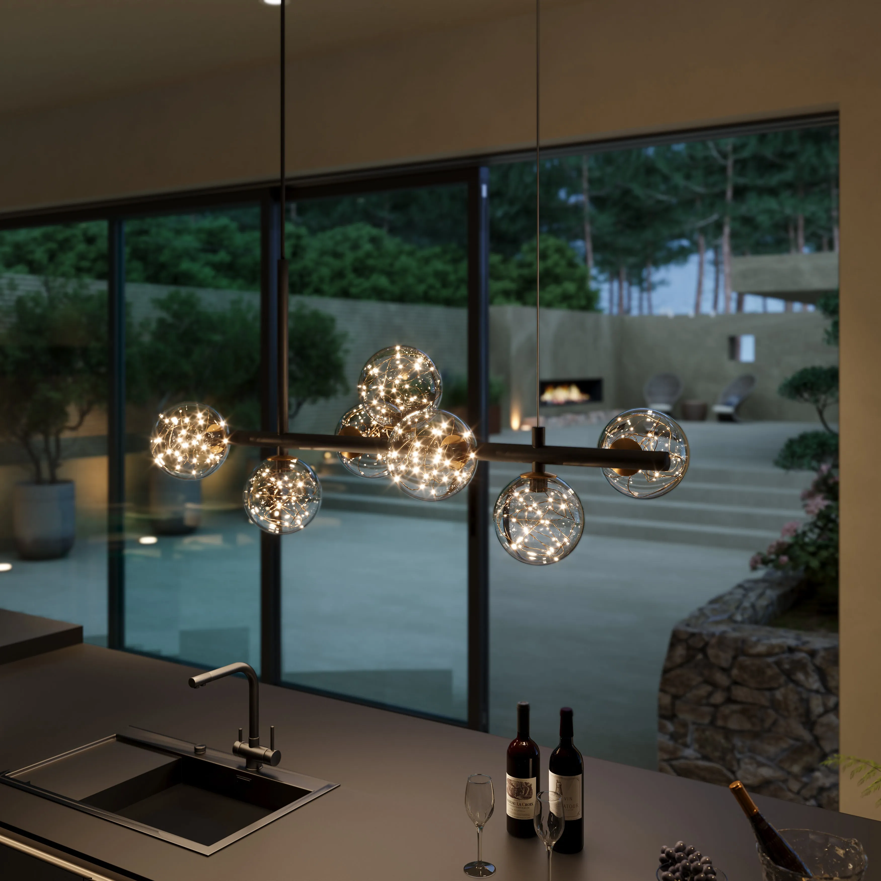 Cumulus Linear Chandelier with LED Starry Effect - Black, Iron product